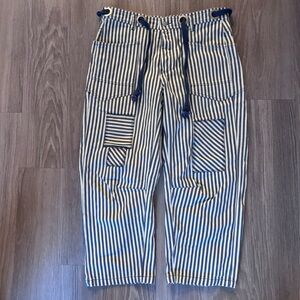 BiBi Blue and White Striped Twill Tie Waist Pants Size M